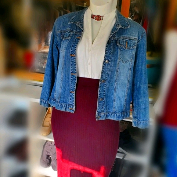 Avenue Plus Size 2X Ribbed Knit Midi Skirt Burgund - Picture 2 of 6